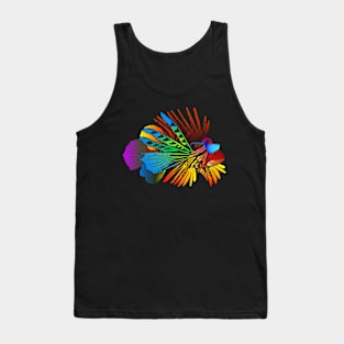 Colorful Rainbow Lionfish Exotic Fish Outline Silhouette Tank Top